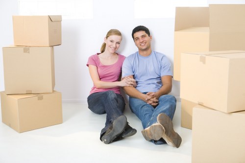 Removal van and boxes prepared for a Kingstonuponthames move