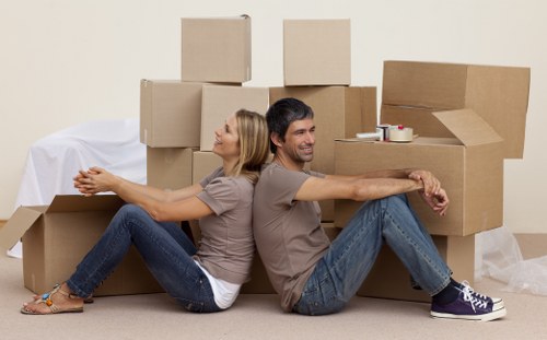 Packing materials and labeled boxes ready for a Kingstonuponthames move