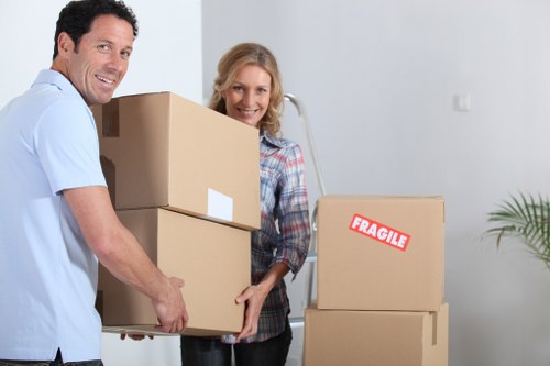Prepared office boxes and workspace setup for a business move